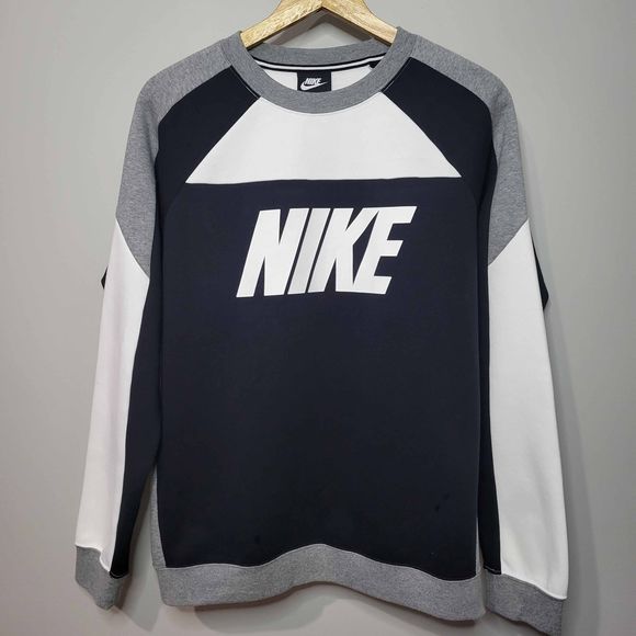 Nike Tops - Nike Unisex Black, White & Grey Color Block Crewneck Pullover Sweatshirt Size XL